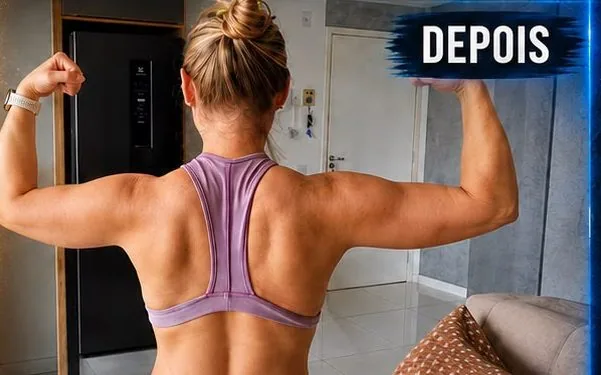Aluna Rocky Team depois do acompanhamento, flexionando os braços