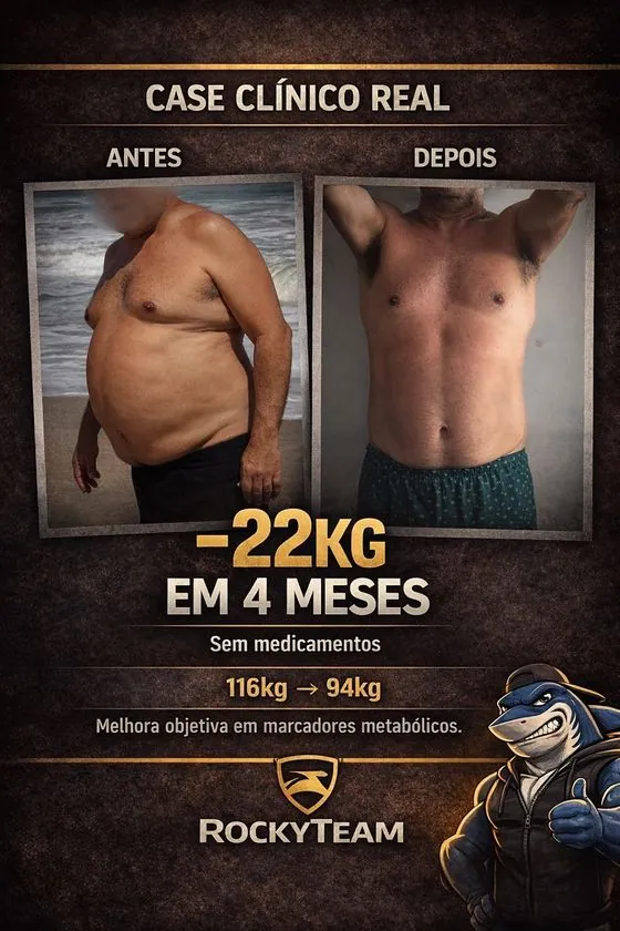 Case clínico real: 22 kg a menos em 4 meses, de 116 kg para 94 kg, sem medicamentos